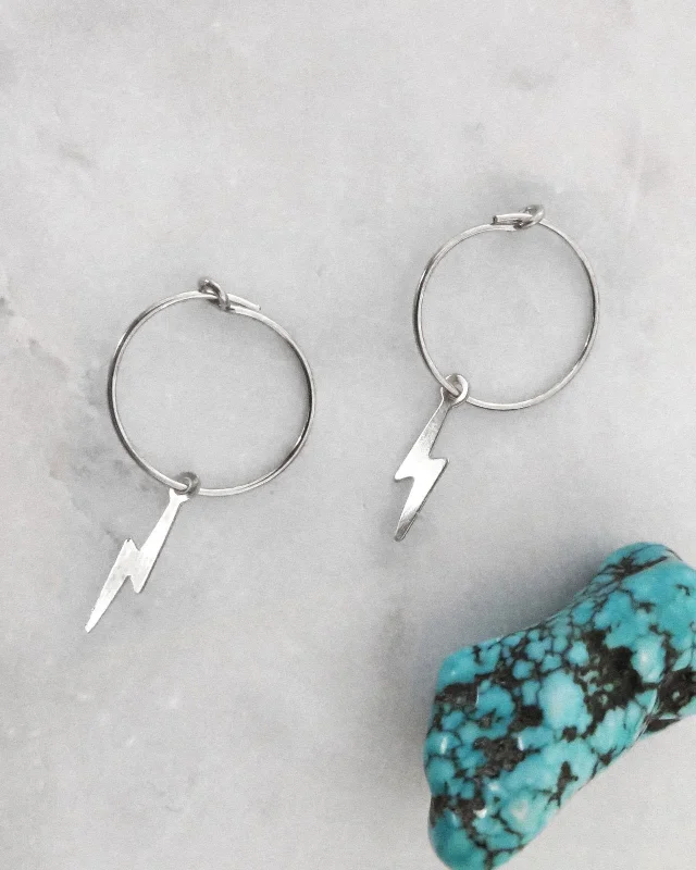 Wedding Earrings with Silver-Lightning Bolt Hoop Earrings  - Sterling Silver