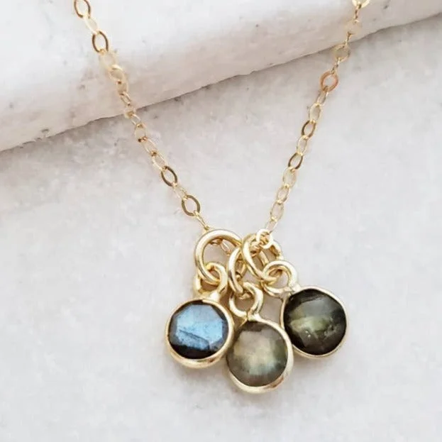 Colored Gemstone Necklace-Gold Gemstone Cluster Trio Necklace - Labradorite