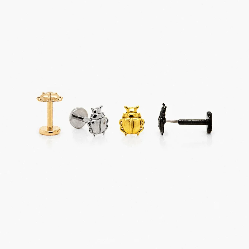 Stud Earrings for Women-Dainty Beetle Threadless Flat Back Earrings, 20,18,16ga, 5-10mm, Unisex, Surgical Steel, SHEMISLI SS574