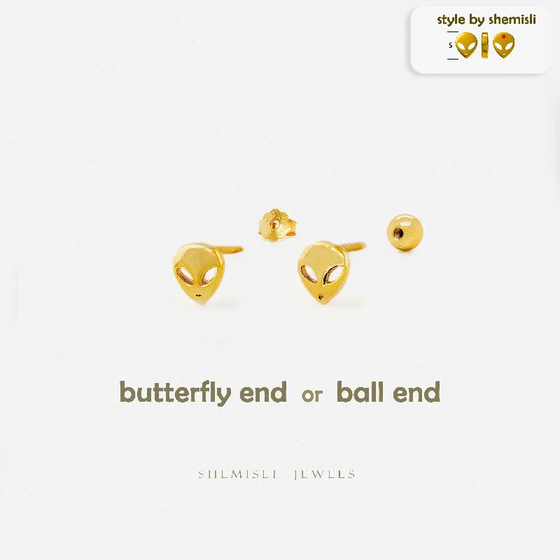 Dainty Earrings for Women-Tiny Alien Studs Earrings, Unisex, Gold, Silver SHEMISLI SS837 Butterfly End, SS838 Screw Ball End (Type A)