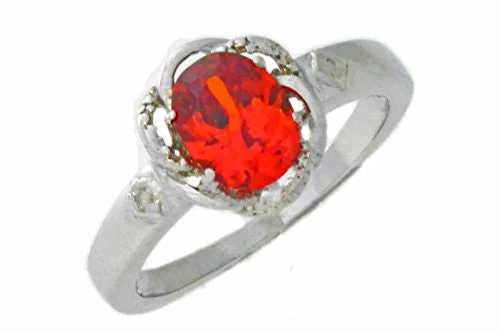 Customizable Engagement Ring-2 Ct Orange Citrine & Diamond Oval Ring .925 Sterling Silver Rhodium Finish