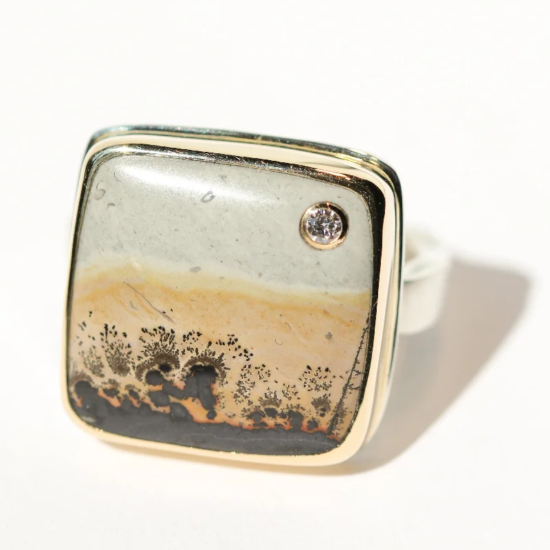 Beautiful Gold Wedding Band-Picture Jasper Ring