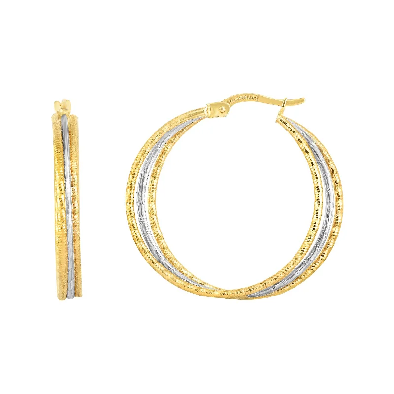 Custom Engraved Earrings-14K Gold Yellow And White Finish Hoop Earrings, Diameter 30mm