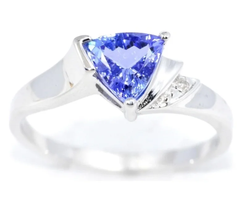 Wedding Ring for Bride-14Kt Gold Genuine Tanzanite & Diamond Trillion Ring