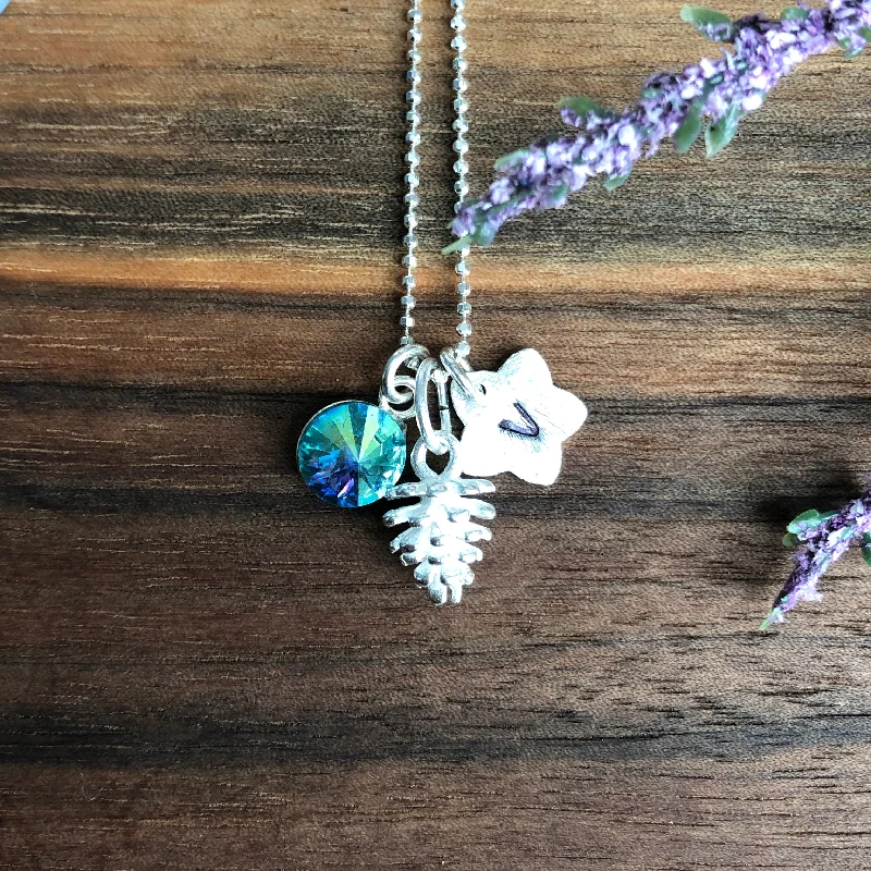 Unique Crystal Necklace-Pine Cone Initial Necklace