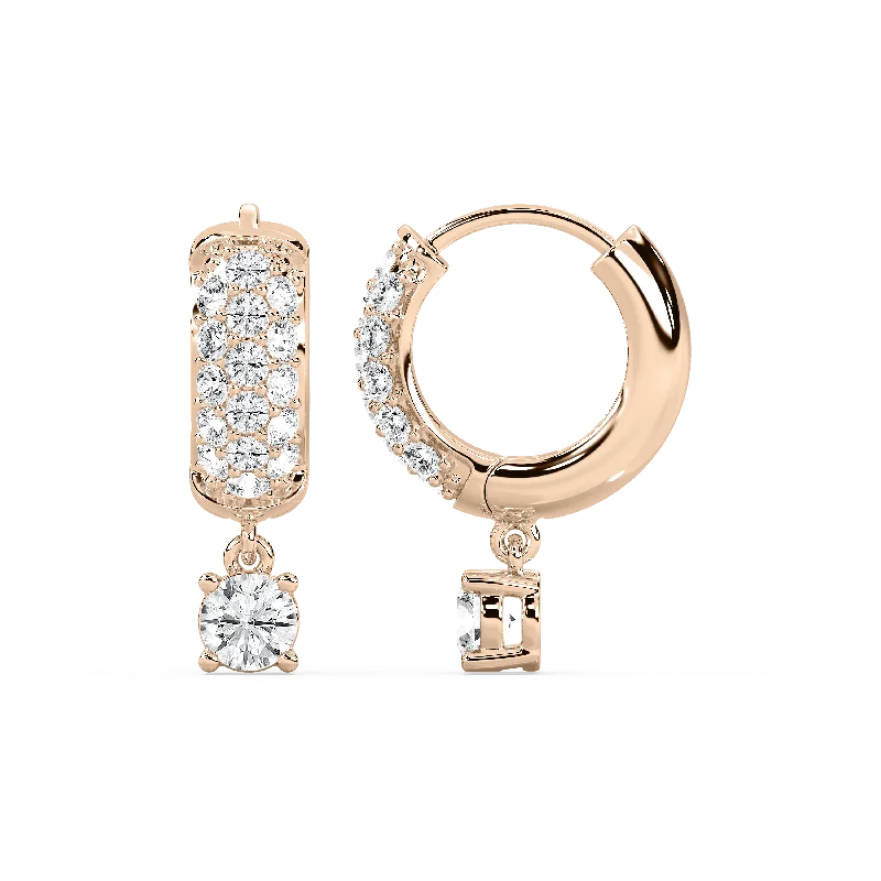 Dazzling Drop Earrings-Solitaire Drop Pavé Hoop