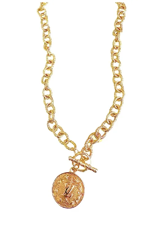 Luxury Wedding Necklace-LV Golden Medallion Necklace