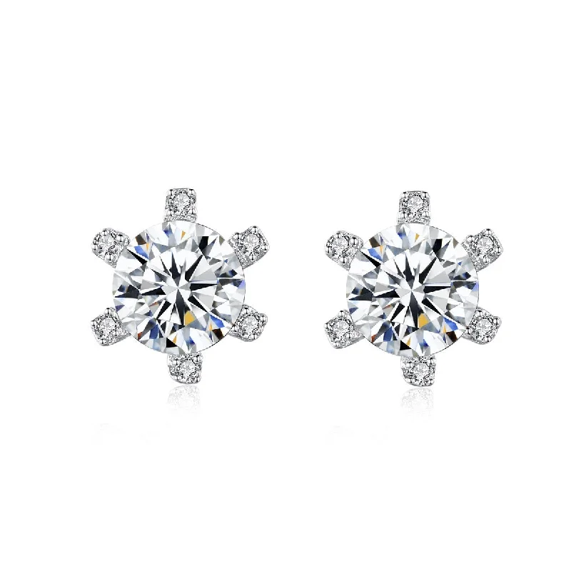 Wedding Earrings with Crystals-1 Carat Moissanite 6-Prong Stud Earrings in 925 Sterling Silver