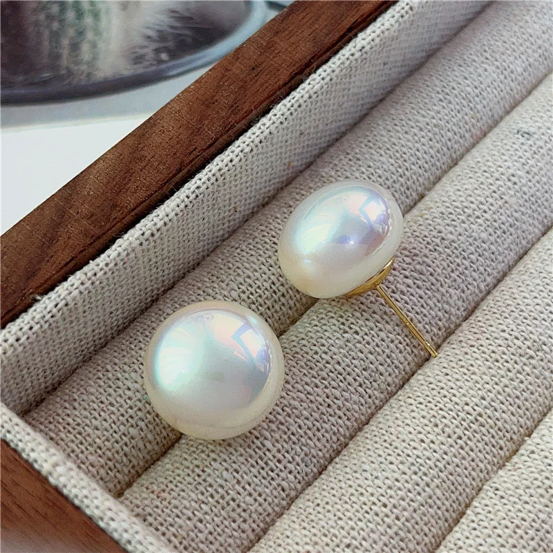 1302 Bright Steamed Bread Pearl Ear Studs-16mm