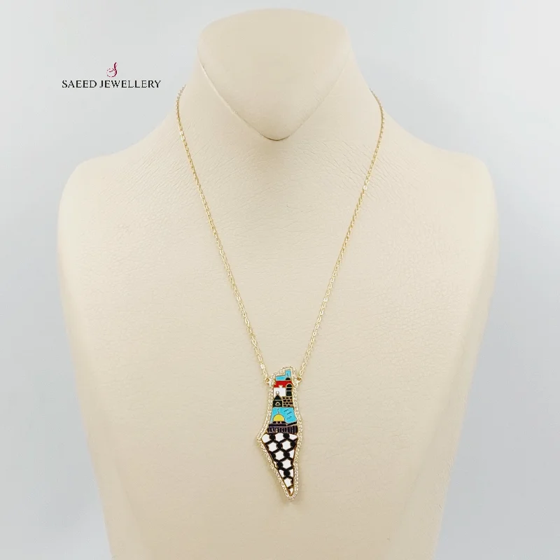 Sterling Silver Necklace for Women-Enameled & Zircon Studded Palestine Necklace