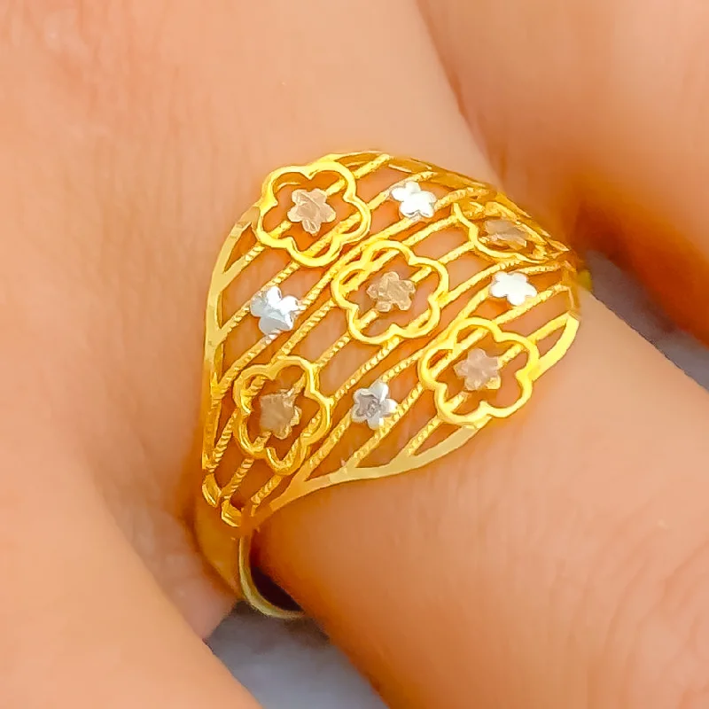 Fashionable Engagement Ring-Graceful Floral 22k Gold Ring