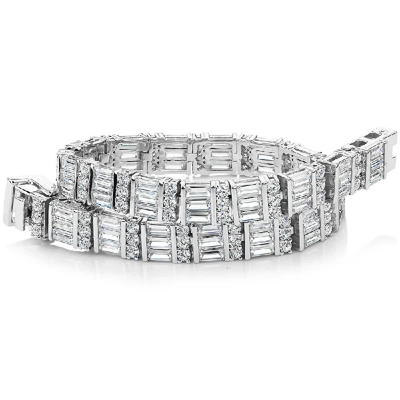 Stylish Gold Bracelet-Baguette and Round Brilliant tennis bracelet with 11.73 carats* of diamond simulants in sterling silver