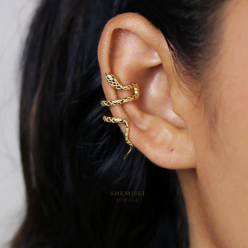 Large Drop Earrings for Weddings-Serpent Ear Conch Cuff, Snake Earrings, Gold, Silver SF046 LR