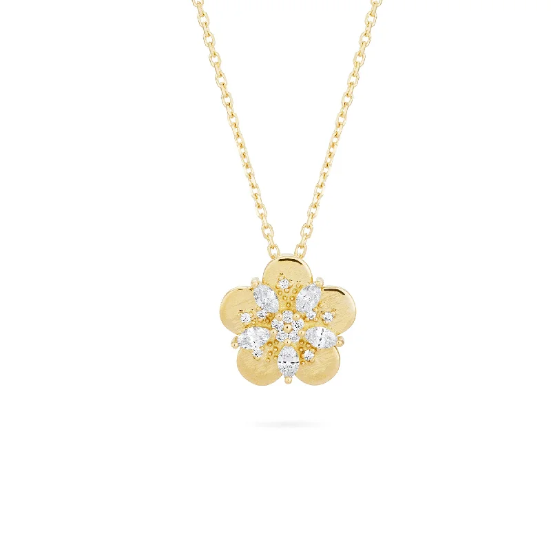 Delicate Chain Necklace-Fleur Bloom 18K Gold Necklace w. Diamonds