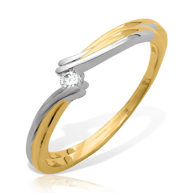 Trendy Stackable Rings-18KY+W 0.05CTW TWO TONE DIAMOND SINGLE STONE