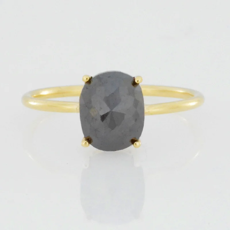 Custom Sterling Silver Ring-14Kt Gold 1.85 Ct Natural Rose Cut Black Diamond Ring