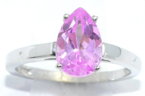 Large Diamond Wedding Ring-2 Ct Pink Sapphire Pear Ring .925 Sterling Silver Rhodium Finish