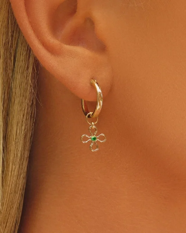 Gold Hoop Earrings-Emerald Flower CZ Thick Hoop Earrings