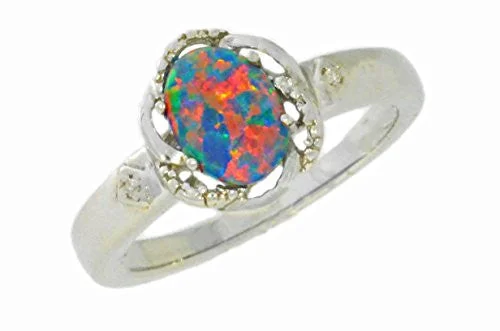 Gold Ring with Rubies-8x6mm Black Opal & Diamond Oval Ring .925 Sterling Silver Rhodium Finish