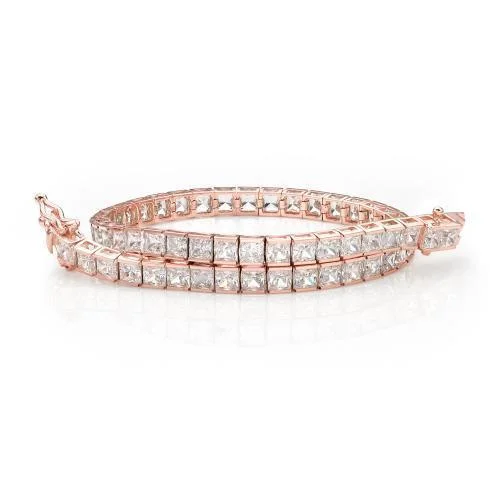 Dainty Diamond Bracelet for Women-Princess Cut tennis bracelet with 11.34 carats* of diamond simulants in 10 carat rose gold