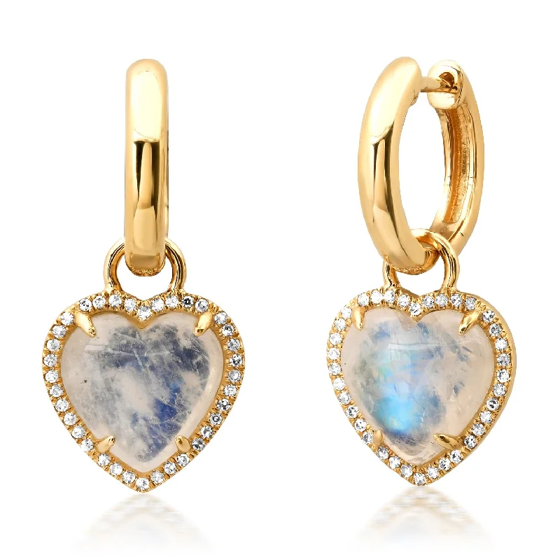 Luxury Gemstone Earrings-Moonstone Heart Earrings