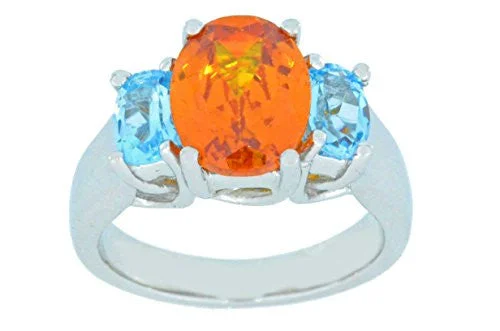 Rose Gold Engagement Ring-4 Ct Citrine & Blue Topaz Oval Ring .925 Sterling Silver Rhodium Finish