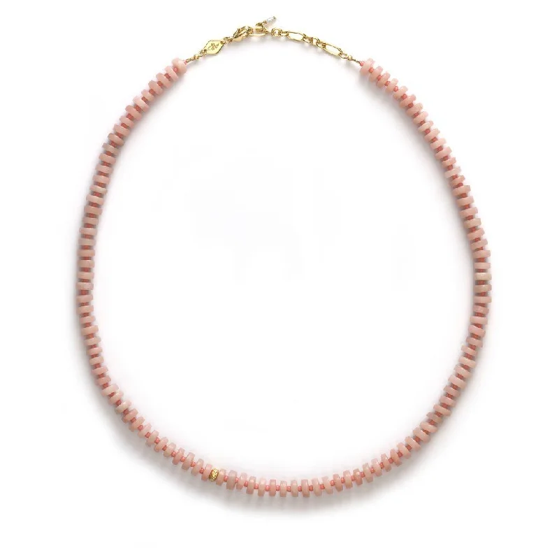 Vintage Gold Necklace-The Big Pink Gold Plated Necklace w. Opal & Beads