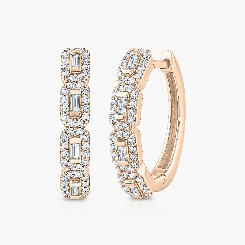 Fashion Earrings for Wedding Day-Baguette Halo Huggie Hoop Earrings