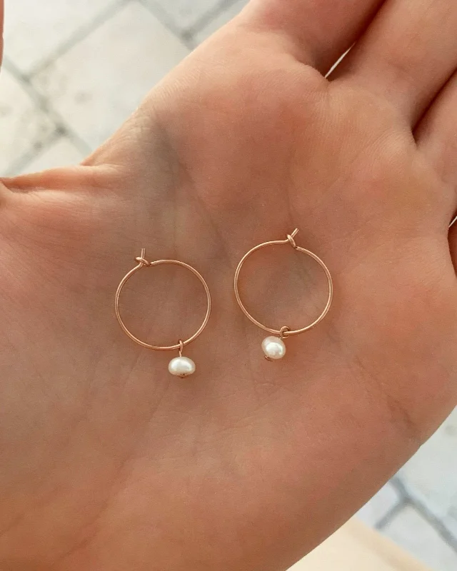 High-End Wedding Earrings-Freshwater Pearl Hoop Earrings - 14k Rose Gold Fill