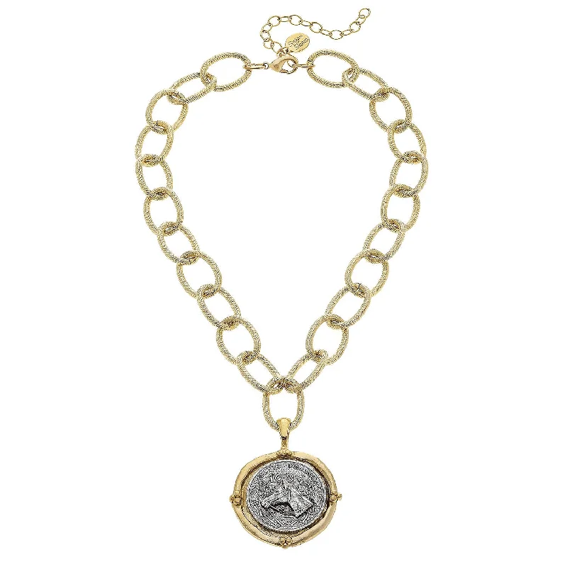 Silver Necklace for Special Occasions-Susan Shaw - Handcast Gold and Silver Horse Necklace