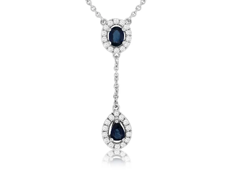 Wedding Necklace for Bride-Oval & Pear Sapphire Drop Necklace