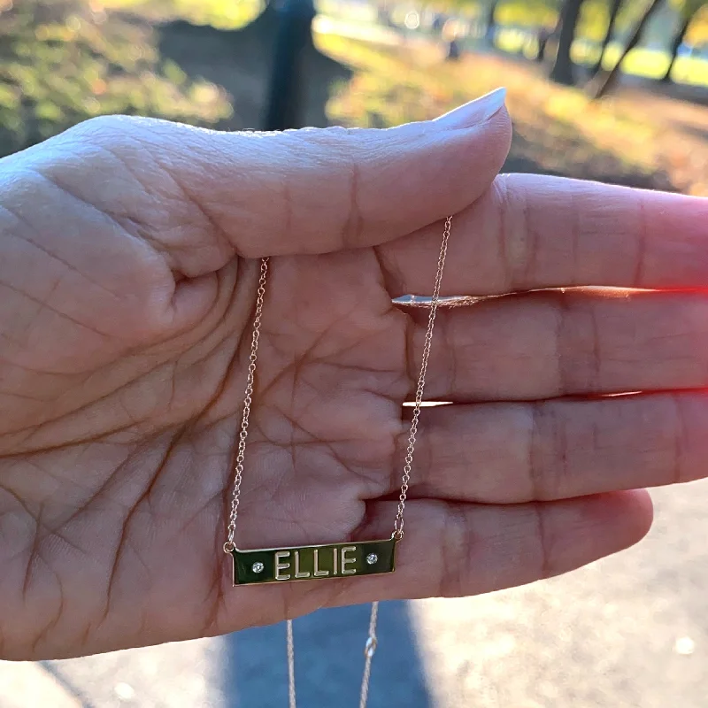 Gold Pendant Necklace-The Ellie Nameplate Necklace with 2 Diamonds