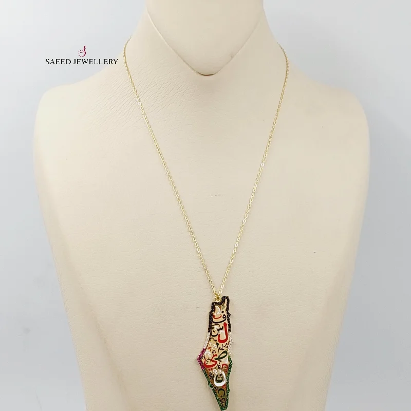 Classic Gemstone Necklace-Enameled & Zircon Studded Palestine Necklace