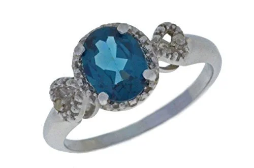 Vintage Diamond Engagement Ring-2 Ct London Blue Topaz & Diamond Oval Heart Ring .925 Sterling Silver Rhodium Finish