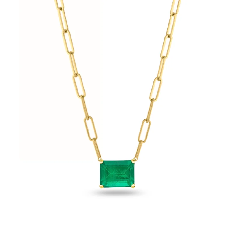 Luxury Necklace with Diamonds-Statement Emerald PaperClip Necklace