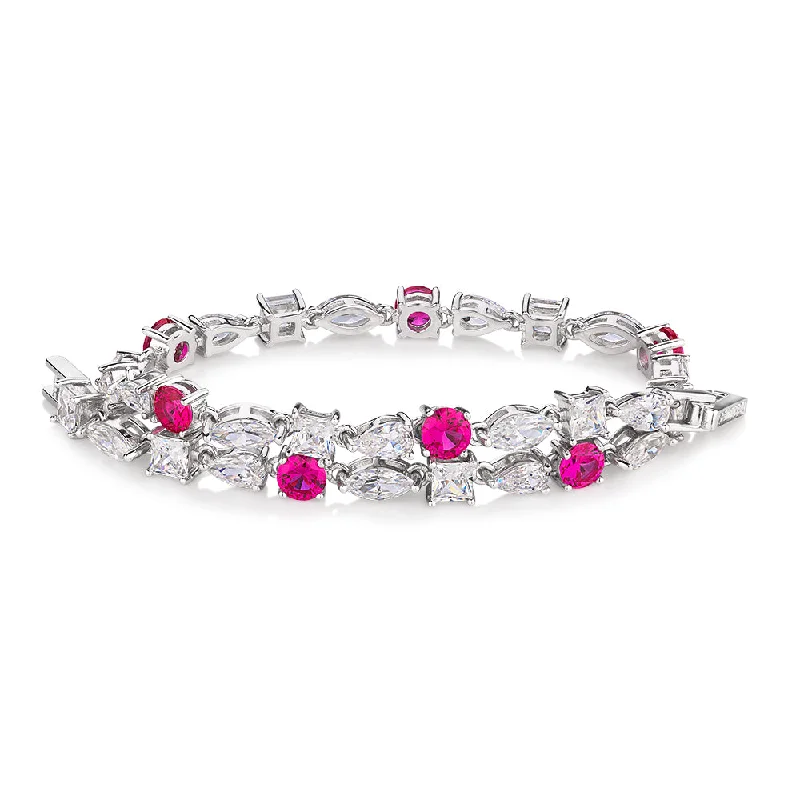 Boho Crystal Bracelet for Women-Pear, Marquise and Round Brilliant tennis bracelet with ruby simulants and 6.38 carats* in sterling silver