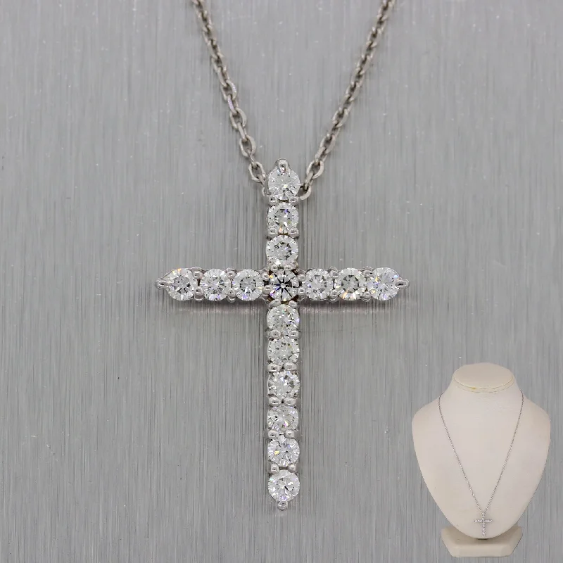 Silver Necklace with Crystal-Modern 14k White Gold 1ctw Diamond Cross 18" Necklace