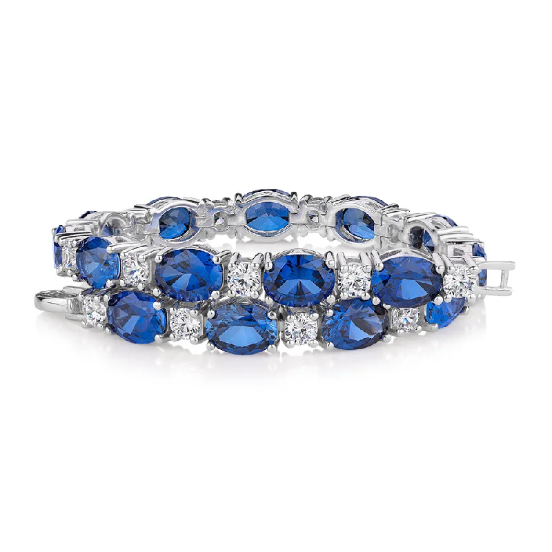 Leather Bracelet for Men-Oval and Round Brilliant tennis bracelet with sapphire simulants and 3.36 carats* of diamond simulants in sterling silver