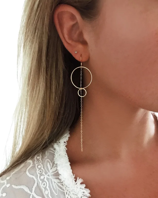 Stylish Hoop Earrings-Double Ring Chain Earrings  - 14k Yellow Gold Fill