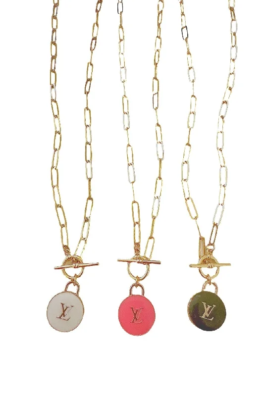 Diamond and Gold Necklace-LV Link Charm Necklace