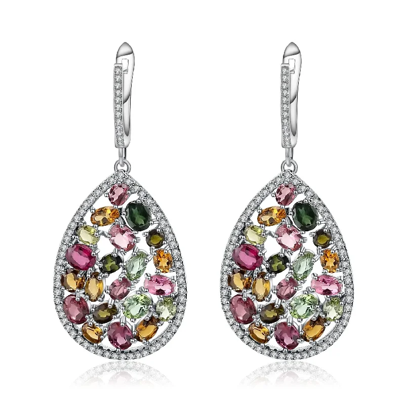 Stylish Hoop Earrings-Natural Tourmaline Teardrop Earrings in S925 Sterling Silver