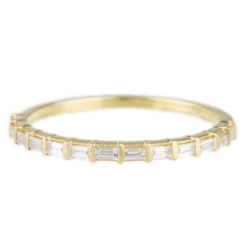 Simple Silver Ring-Baguette Bar Diamond Band