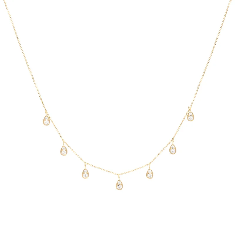 Simple Gemstone Necklace-Dangling Pear 18K Gold Necklace w. Diamonds