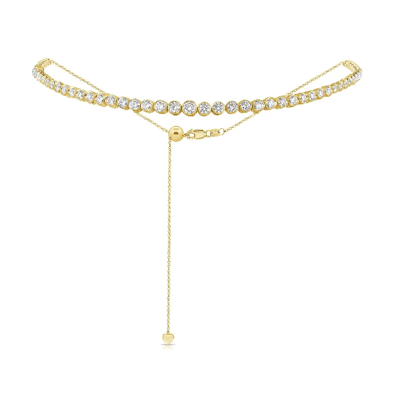 Handmade Wedding Necklace-Adjustable Bolo Diamond Bezel Tennis Choker