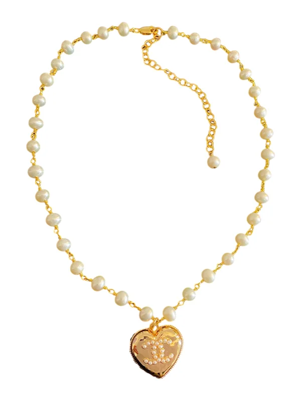 Custom Necklace with Gemstones-CC Gold Heart Charm Necklace