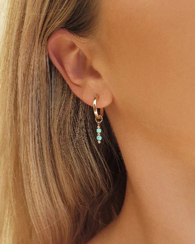 Colorful Earrings for Teens-Turquoise Bar Thick Hoop Earrings