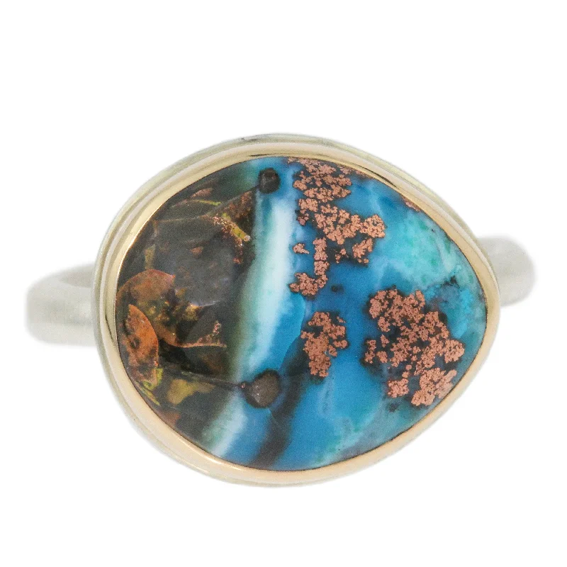 Men's Ring with Diamonds-Indonesian Blue Fossilized Opalized Wood Ring