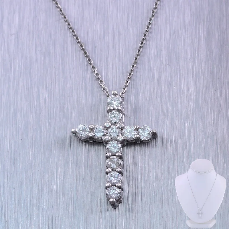 Fashionable Birthstone Necklace-14k White Gold 1.01ctw Diamond Cross 20" Necklace