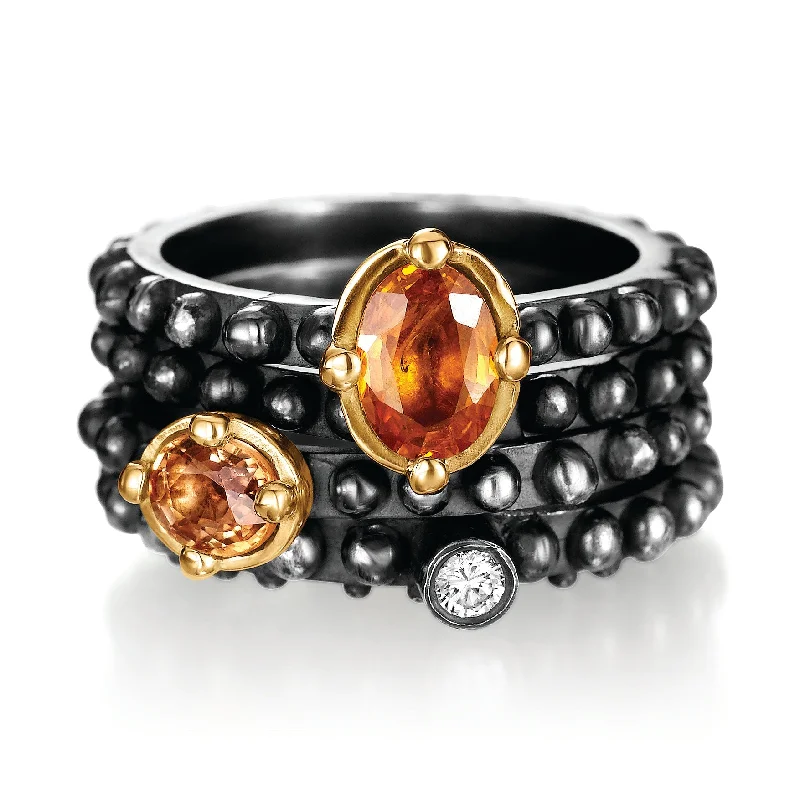 Sparkling Gold Engagement Ring-BOHEME ORANGE SAPPHIRE 4-RING STACK