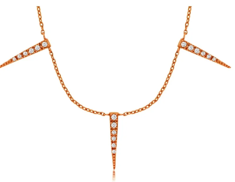 Chunky Statement Necklace-14k rose gold 5 diamond spikes 16" necklace